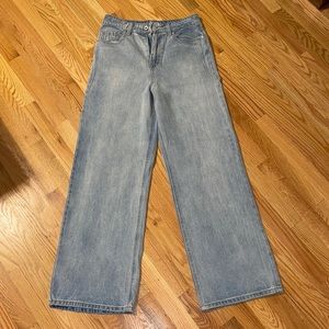 Wide leg light colored denim jeans